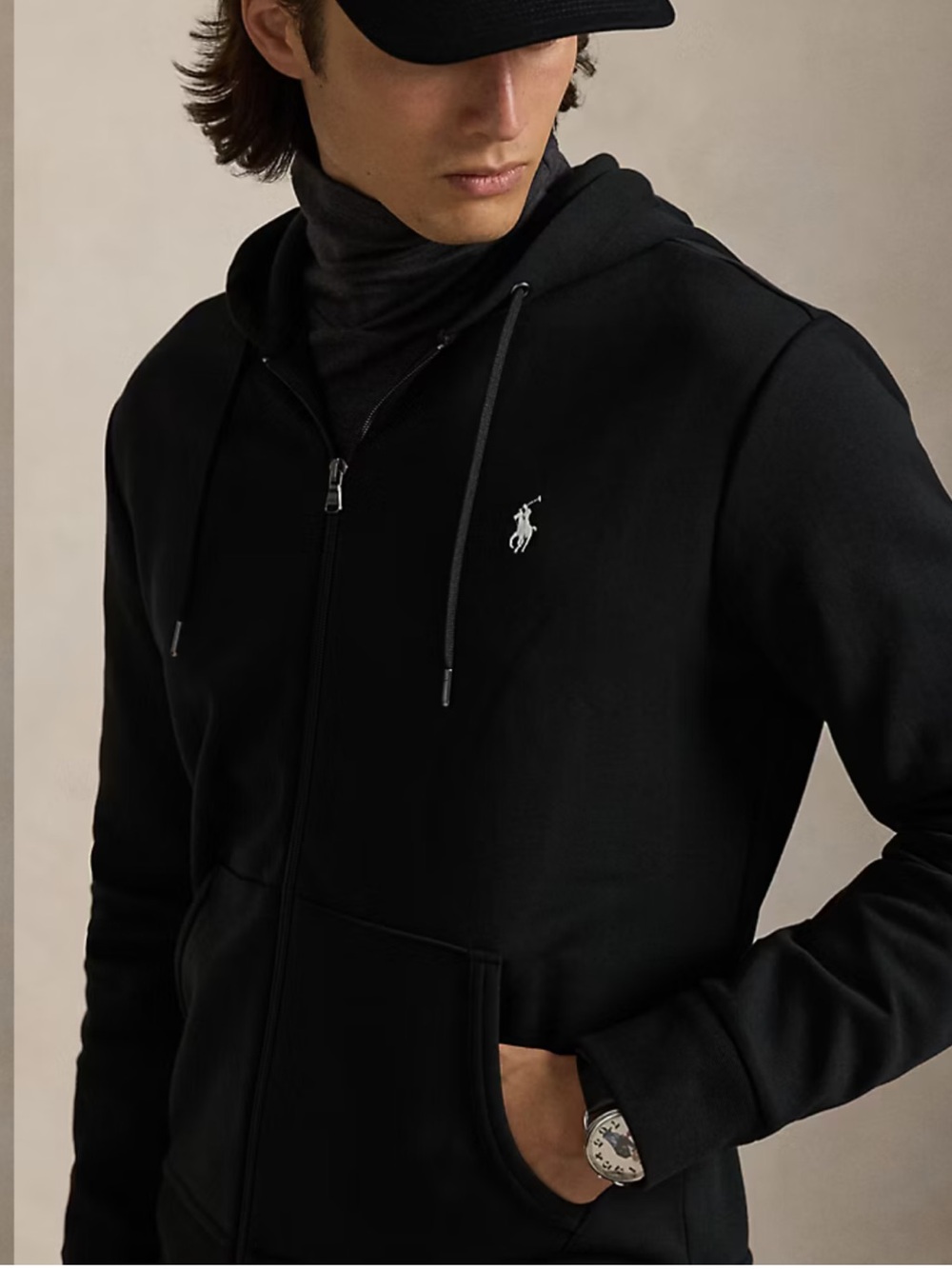 Polo Ralph Lauren Men's Black Double Knit Full Zip Hoodie Sweatshirt Size XL